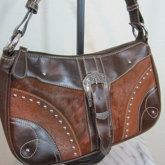None Other - Faux Leather & Cow Hide Western Shoulder Bag